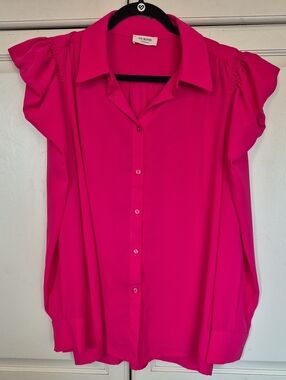 Women's Fuchsia Long-Sleeved Button-Front Blouse
